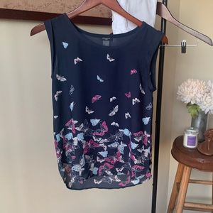Ann Taylor butterfly navy sleeveless shirt
